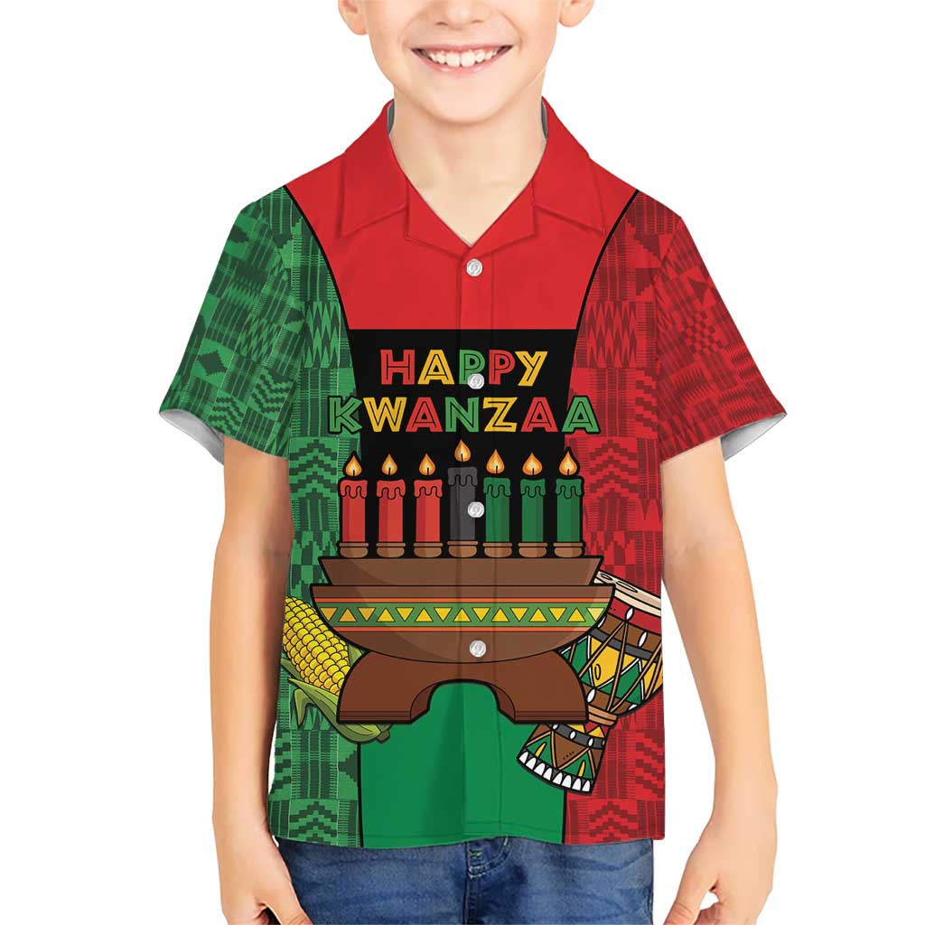 Personalized Happy Kwanzaa Kid Hawaiian Shirt Kinara With Kente Pattern - Wonder Print Shop