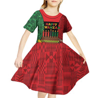 Personalized Happy Kwanzaa Kid Short Sleeve Dress Kinara With Kente Pattern - Wonder Print Shop