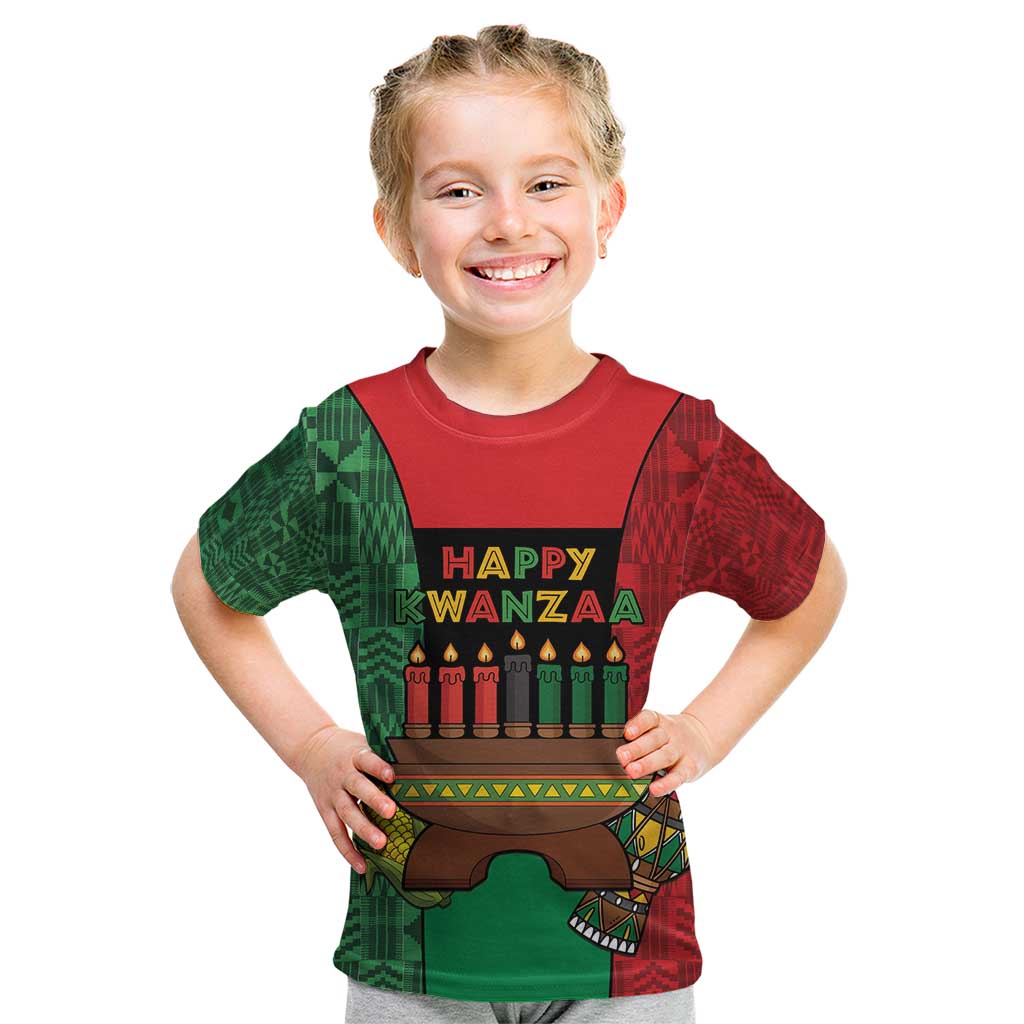 Personalized Happy Kwanzaa Kid T Shirt Kinara With Kente Pattern - Wonder Print Shop