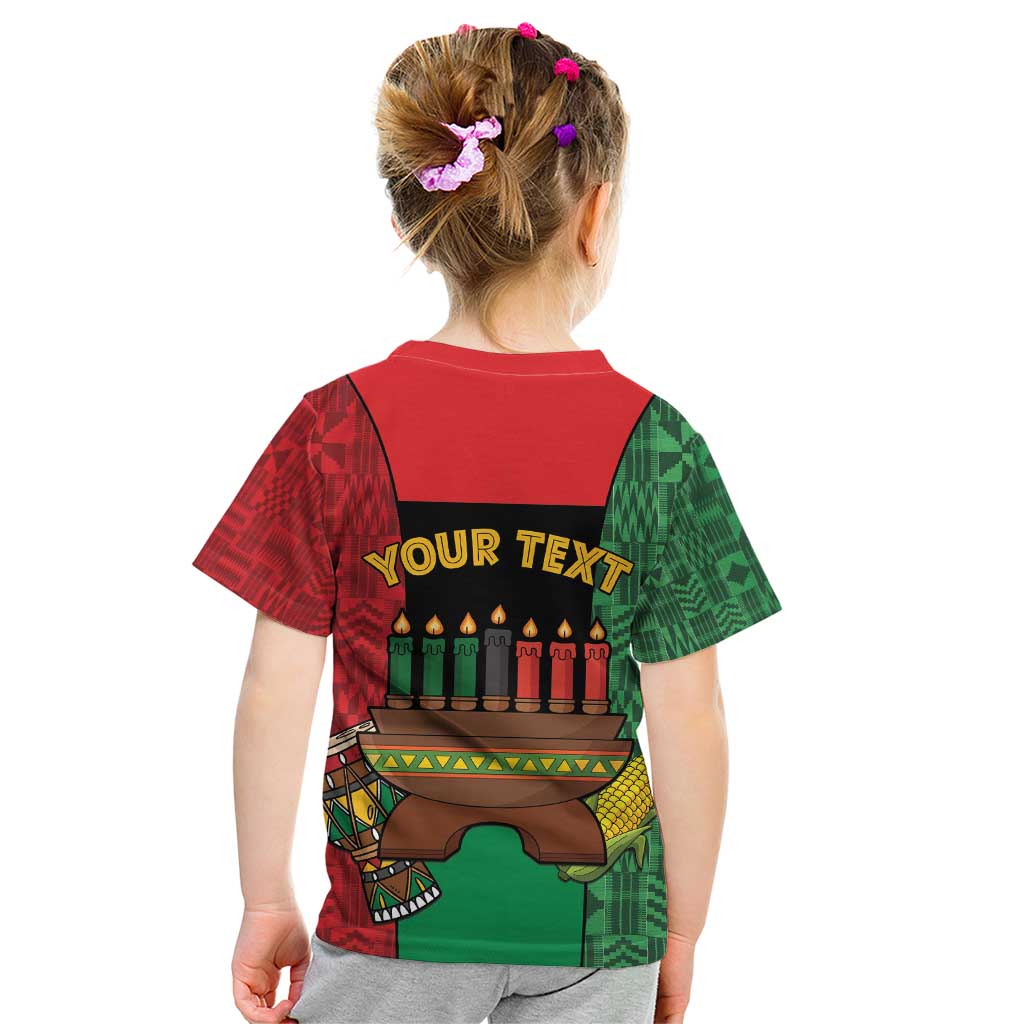 Personalized Happy Kwanzaa Kid T Shirt Kinara With Kente Pattern - Wonder Print Shop