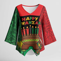 Personalized Happy Kwanzaa Kimono Sleeve Blouse Kinara With Kente Pattern - Wonder Print Shop