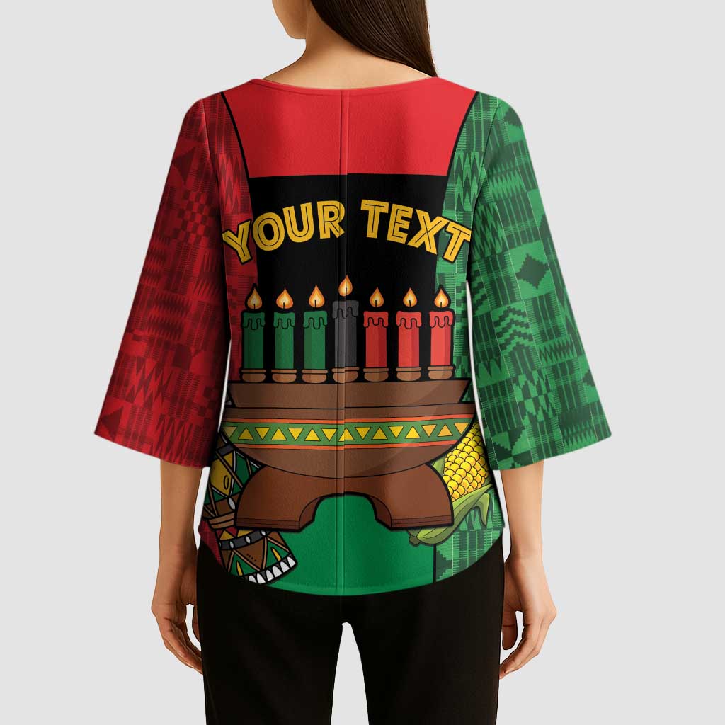 Personalized Happy Kwanzaa Kimono Sleeve Blouse Kinara With Kente Pattern - Wonder Print Shop