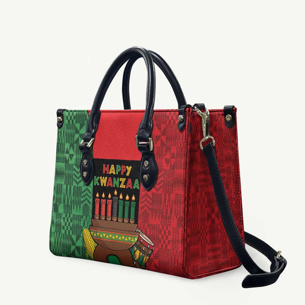 Happy Kwanzaa Leather Bag Kinara With Kente Pattern - Wonder Print Shop