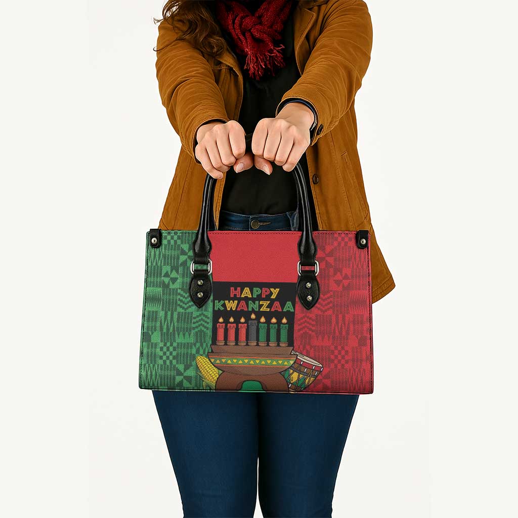 Happy Kwanzaa Leather Bag Kinara With Kente Pattern - Wonder Print Shop