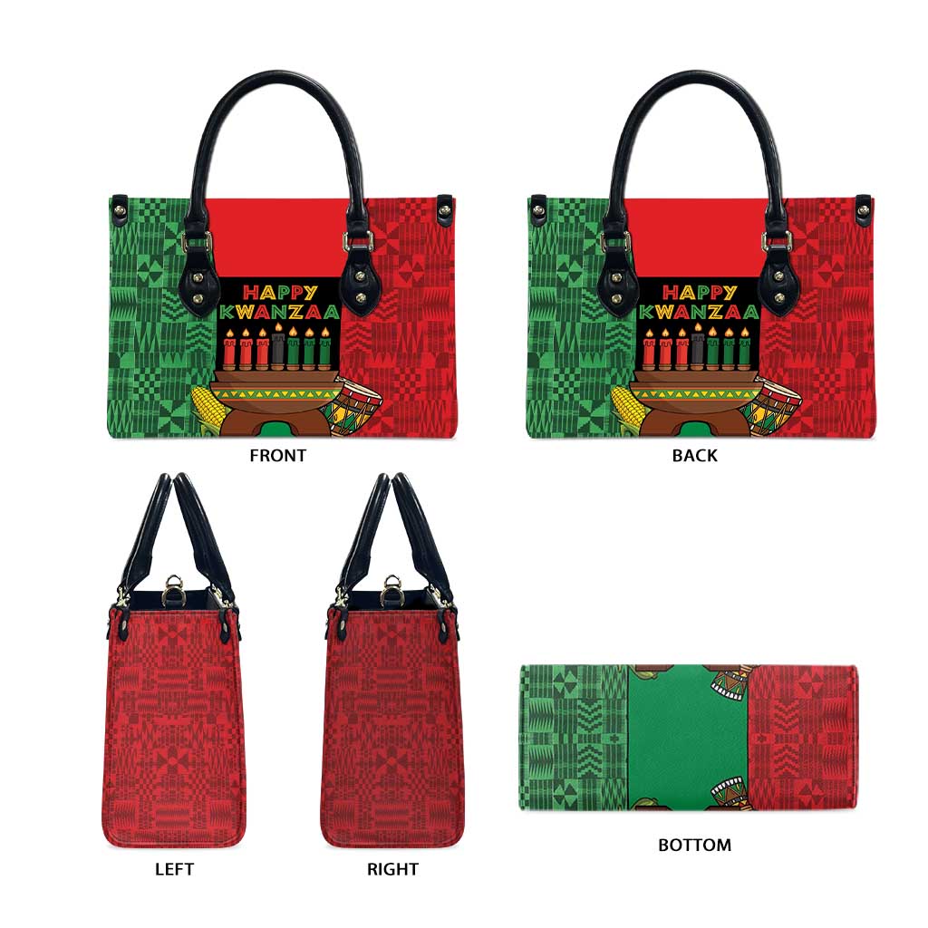 Happy Kwanzaa Leather Bag Kinara With Kente Pattern - Wonder Print Shop