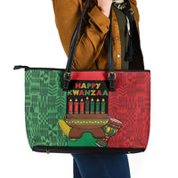 Happy Kwanzaa Leather Tote Bag Kinara With Kente Pattern - Wonder Print Shop