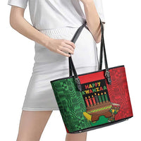 Happy Kwanzaa Leather Tote Bag Kinara With Kente Pattern - Wonder Print Shop