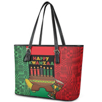 Happy Kwanzaa Leather Tote Bag Kinara With Kente Pattern - Wonder Print Shop