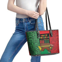 Happy Kwanzaa Leather Tote Bag Kinara With Kente Pattern - Wonder Print Shop