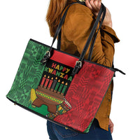 Happy Kwanzaa Leather Tote Bag Kinara With Kente Pattern - Wonder Print Shop