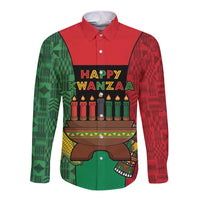 Personalized Happy Kwanzaa Long Sleeve Button Shirt Kinara With Kente Pattern - Wonder Print Shop