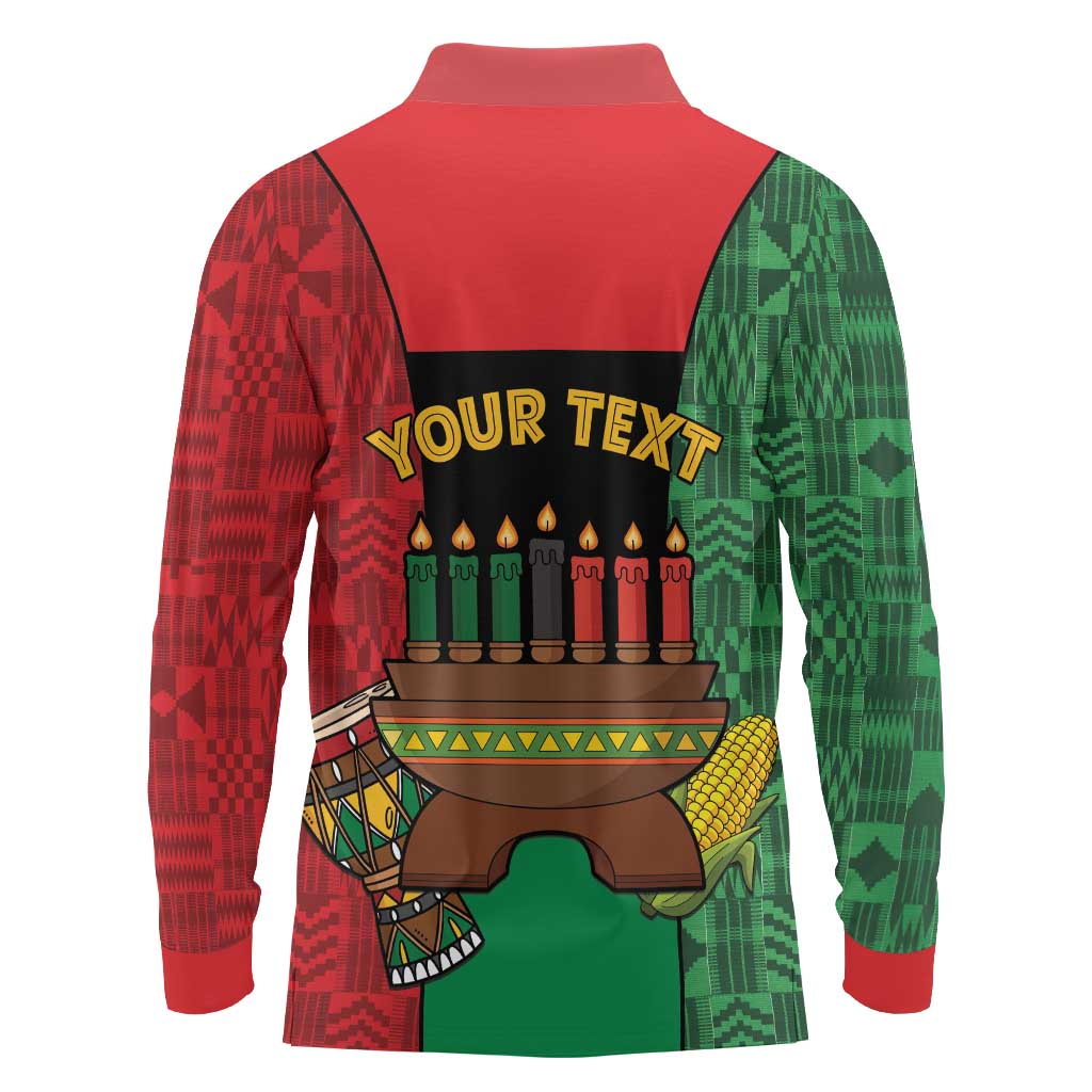 Personalized Happy Kwanzaa Long Sleeve Polo Shirt Kinara With Kente Pattern - Wonder Print Shop