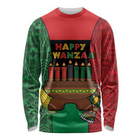 Personalized Happy Kwanzaa Long Sleeve Shirt Kinara With Kente Pattern - Wonder Print Shop