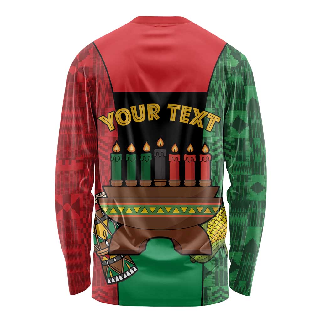 Personalized Happy Kwanzaa Long Sleeve Shirt Kinara With Kente Pattern - Wonder Print Shop