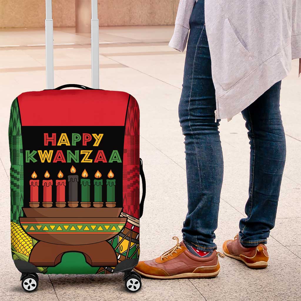 Happy Kwanzaa Luggage Cover Kinara With Kente Pattern - Wonder Print Shop