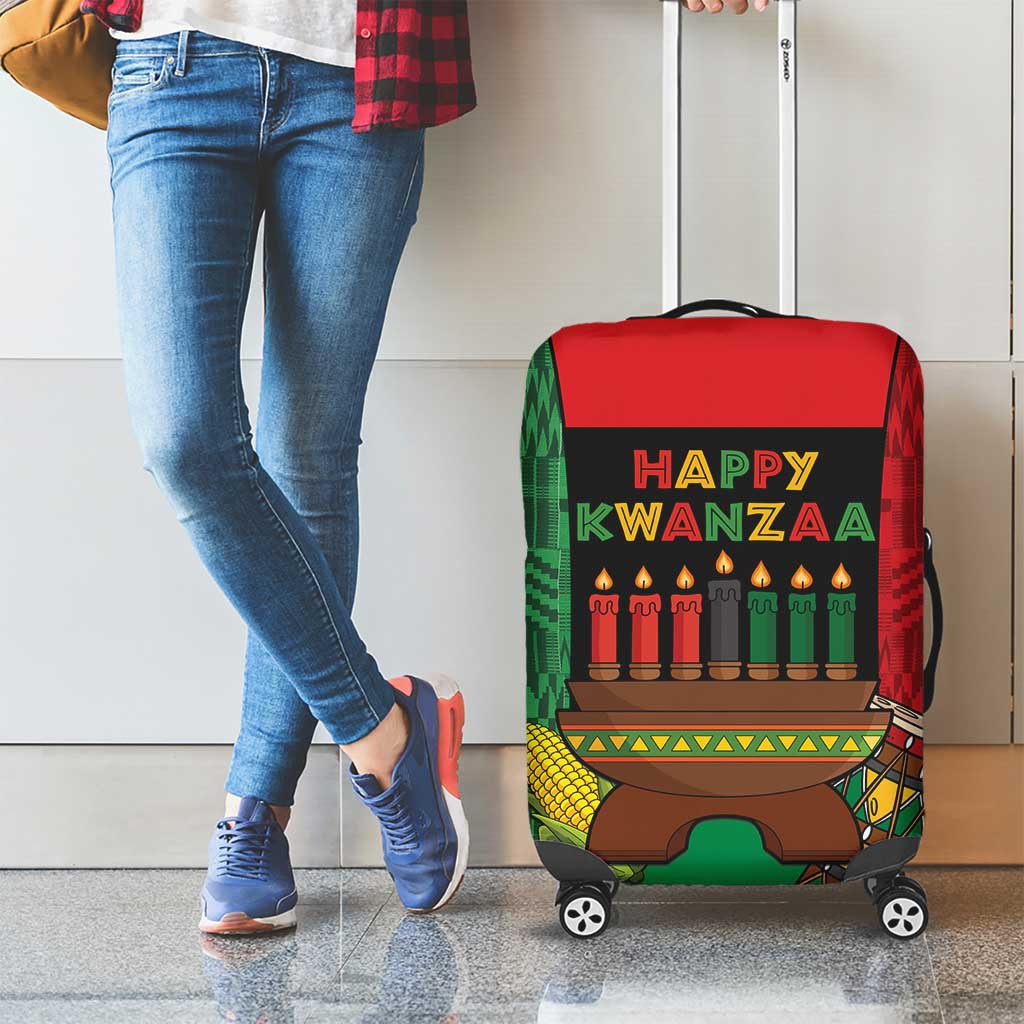 Happy Kwanzaa Luggage Cover Kinara With Kente Pattern - Wonder Print Shop