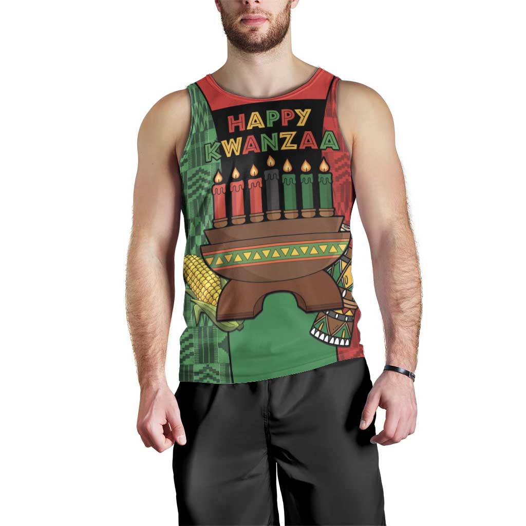 Personalized Happy Kwanzaa Men Tank Top Kinara With Kente Pattern - Wonder Print Shop