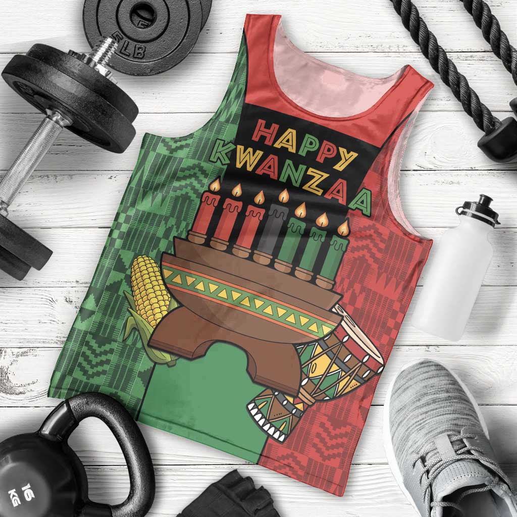 Personalized Happy Kwanzaa Men Tank Top Kinara With Kente Pattern - Wonder Print Shop