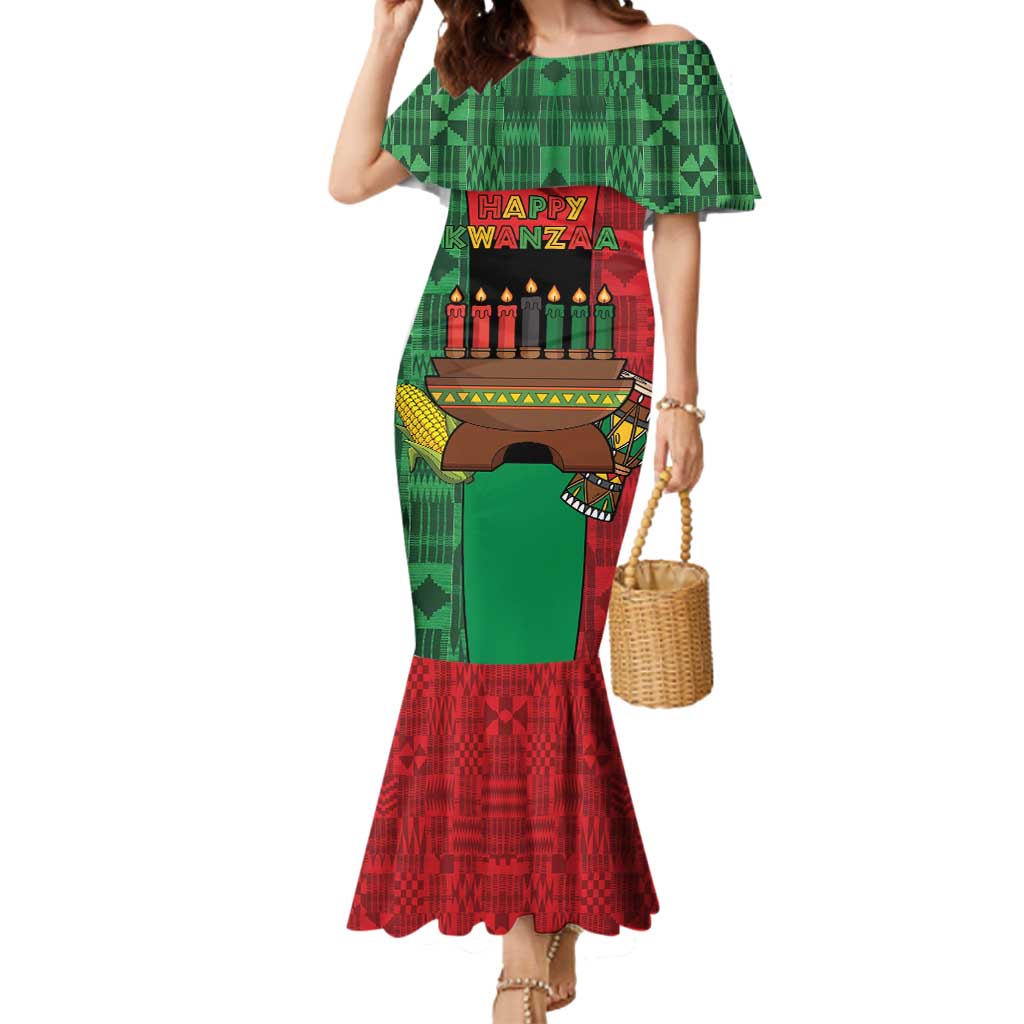 Personalized Happy Kwanzaa Mermaid Dress Kinara With Kente Pattern - Wonder Print Shop