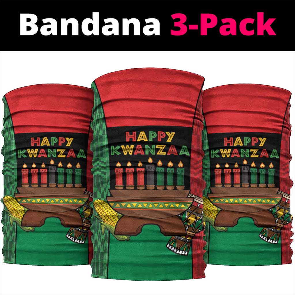 Happy Kwanzaa Neck Gaiter Kinara With Kente Pattern - Wonder Print Shop