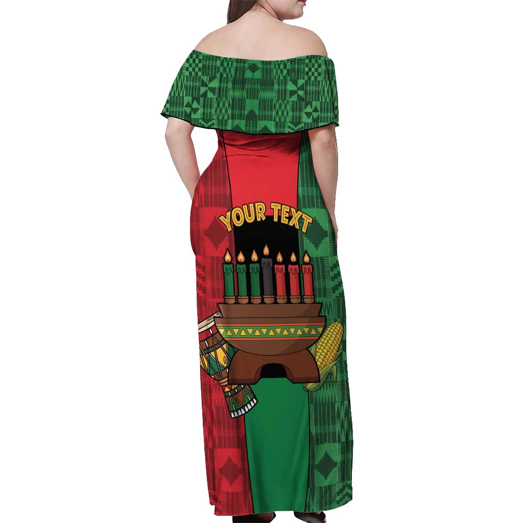 Personalized Happy Kwanzaa Off Shoulder Maxi Dress Kinara With Kente Pattern - Wonder Print Shop