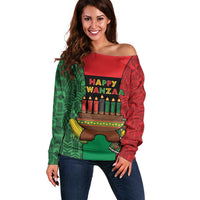 Personalized Happy Kwanzaa Off Shoulder Sweater Kinara With Kente Pattern - Wonder Print Shop