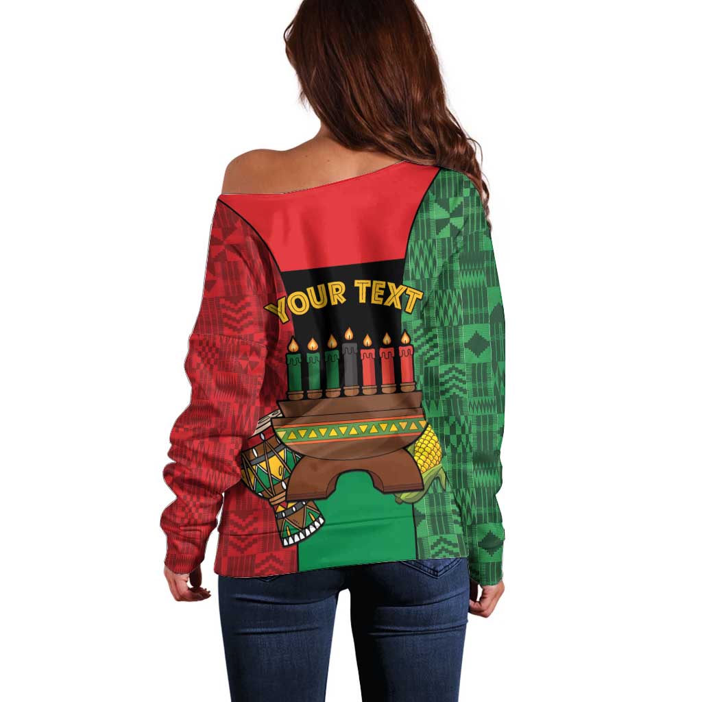 Personalized Happy Kwanzaa Off Shoulder Sweater Kinara With Kente Pattern - Wonder Print Shop