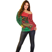 Personalized Happy Kwanzaa Off Shoulder Sweater Kinara With Kente Pattern - Wonder Print Shop