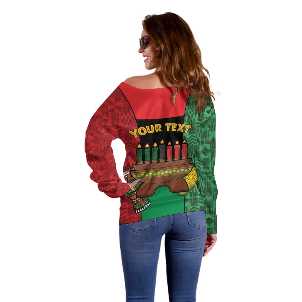 Personalized Happy Kwanzaa Off Shoulder Sweater Kinara With Kente Pattern - Wonder Print Shop