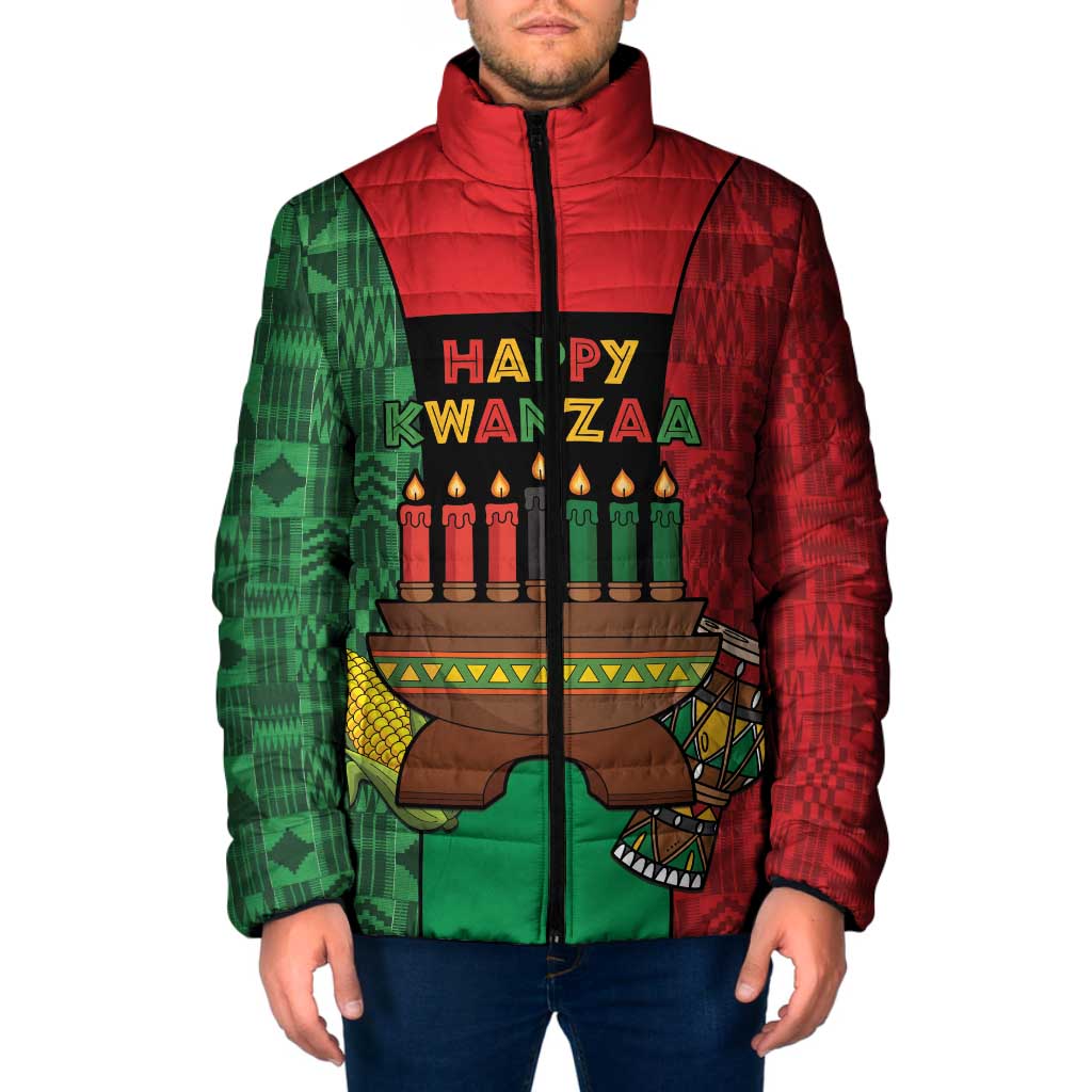 Personalized Happy Kwanzaa Padded Jacket Kinara With Kente Pattern - Wonder Print Shop