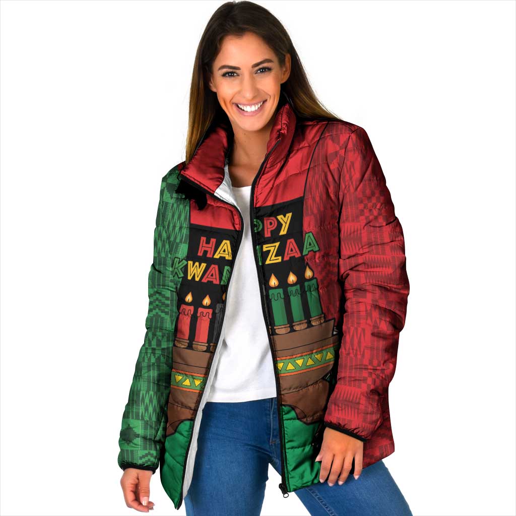 Personalized Happy Kwanzaa Padded Jacket Kinara With Kente Pattern - Wonder Print Shop