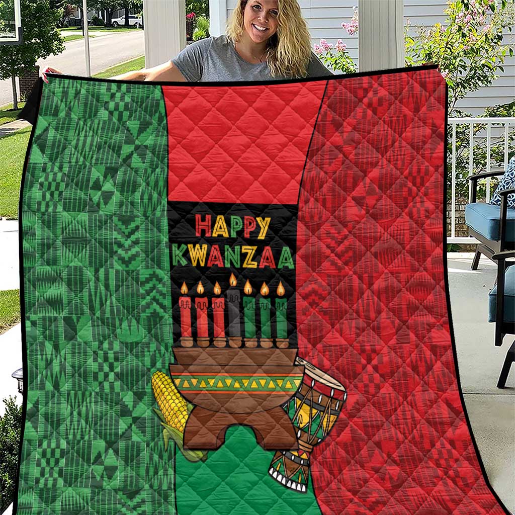 Happy Kwanzaa Quilt Kinara With Kente Pattern - Wonder Print Shop