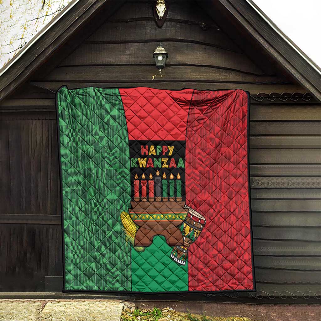 Happy Kwanzaa Quilt Kinara With Kente Pattern - Wonder Print Shop