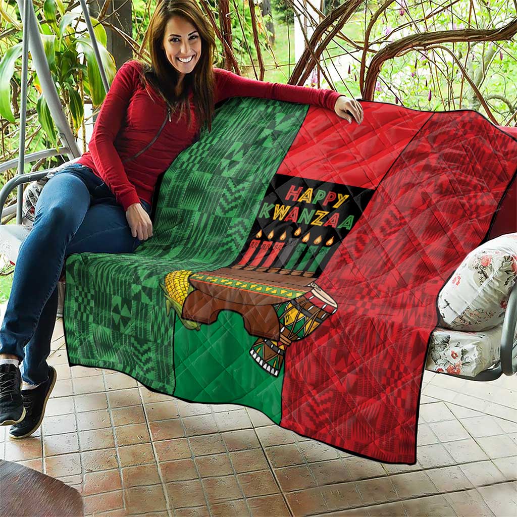 Happy Kwanzaa Quilt Kinara With Kente Pattern - Wonder Print Shop