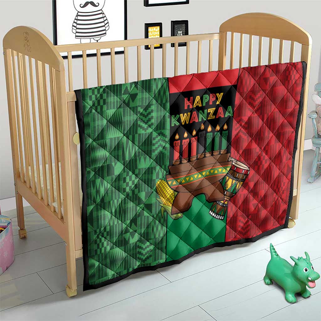Happy Kwanzaa Quilt Kinara With Kente Pattern - Wonder Print Shop