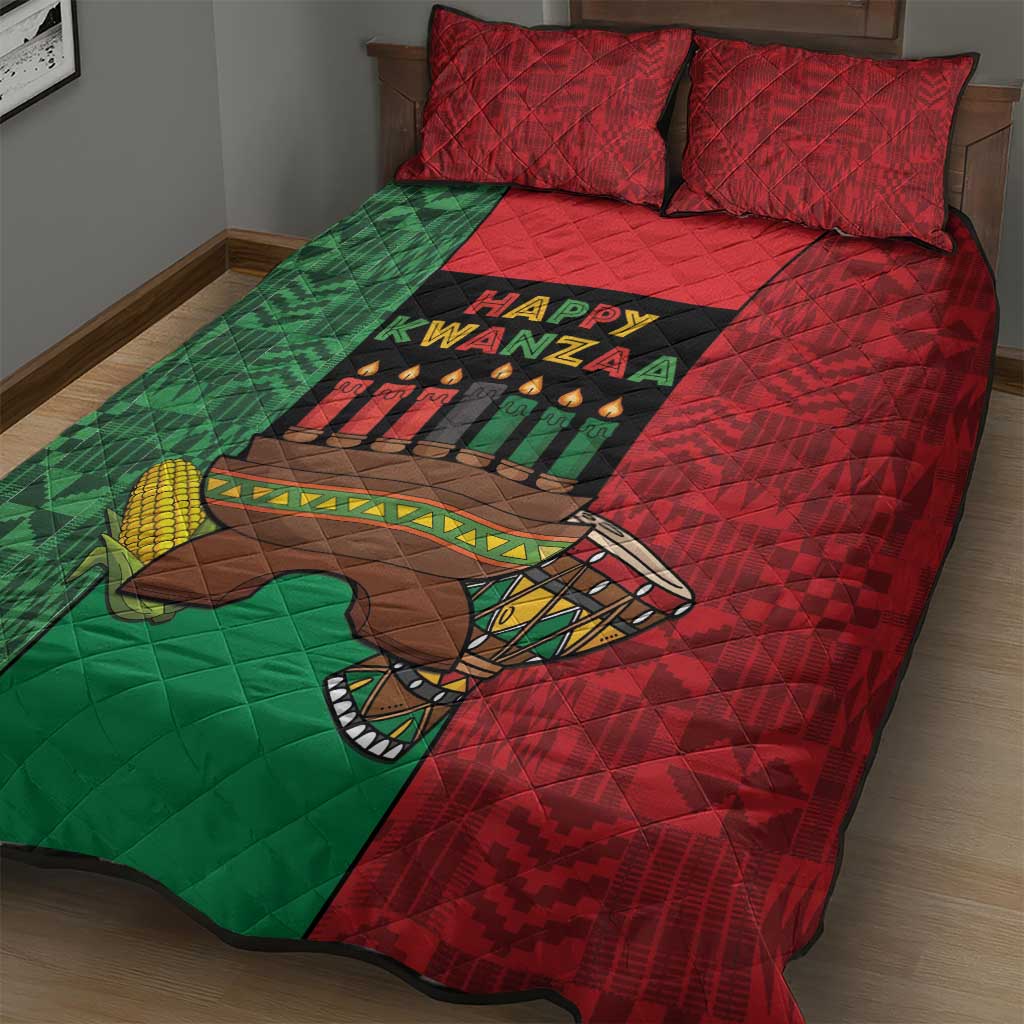 Happy Kwanzaa Quilt Bed Set Kinara With Kente Pattern - Wonder Print Shop