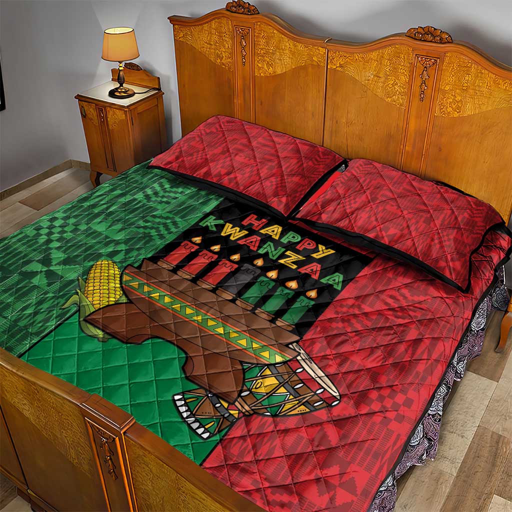 Happy Kwanzaa Quilt Bed Set Kinara With Kente Pattern - Wonder Print Shop