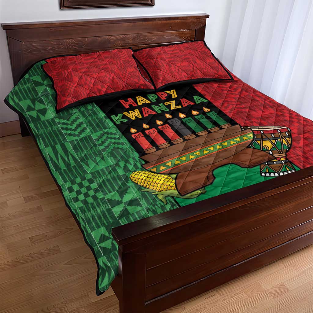 Happy Kwanzaa Quilt Bed Set Kinara With Kente Pattern - Wonder Print Shop