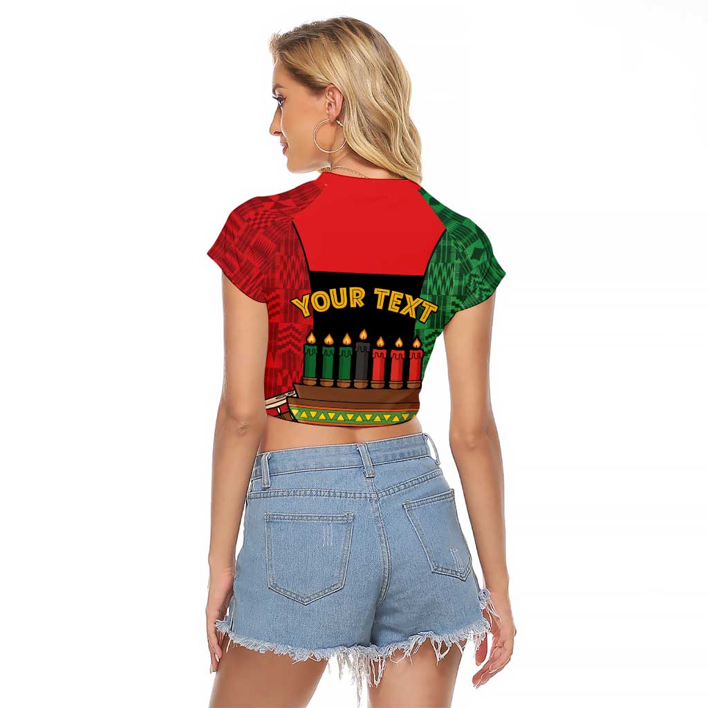 Personalized Happy Kwanzaa Raglan Cropped T Shirt Kinara With Kente Pattern - Wonder Print Shop