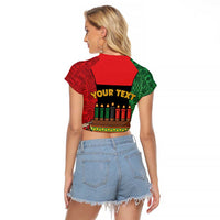 Personalized Happy Kwanzaa Raglan Cropped T Shirt Kinara With Kente Pattern - Wonder Print Shop
