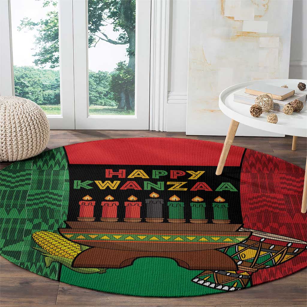 Happy Kwanzaa Round Carpet Kinara With Kente Pattern - Wonder Print Shop