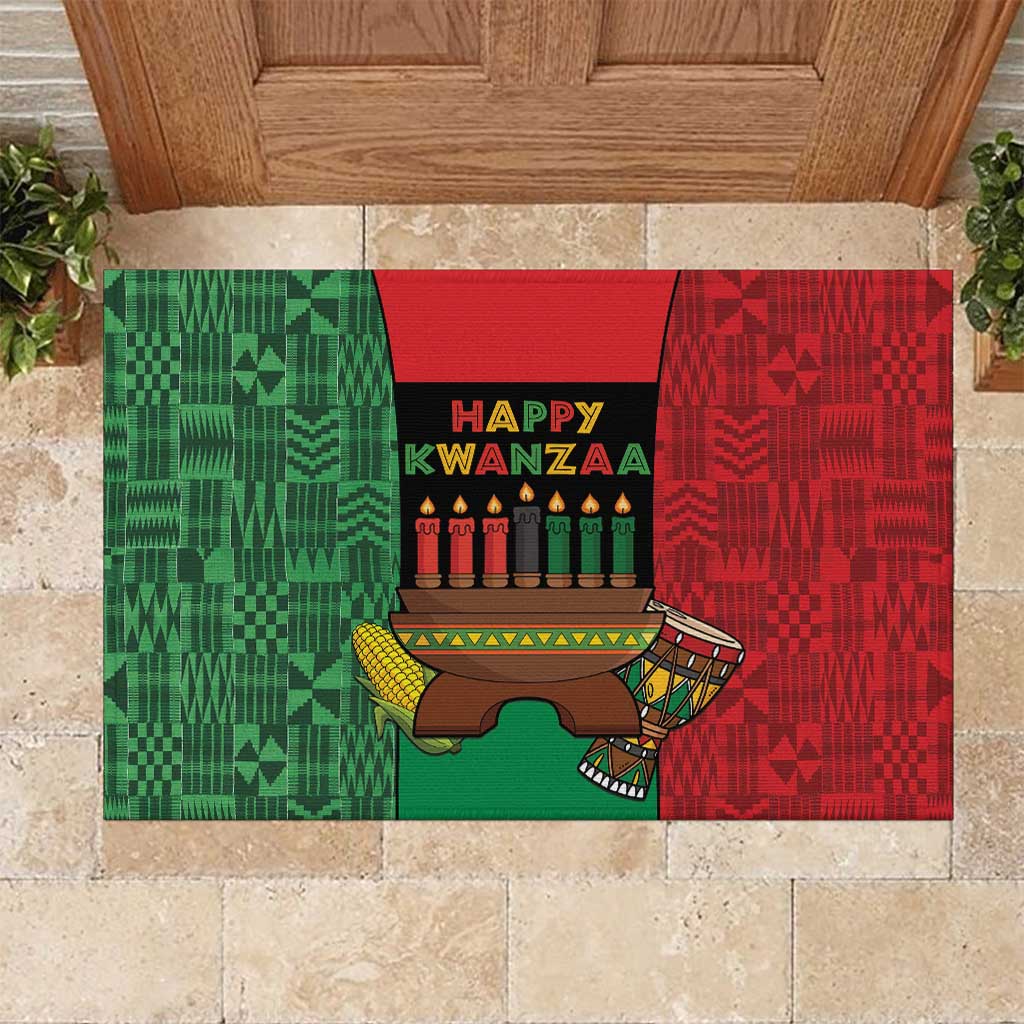 Happy Kwanzaa Rubber Doormat Kinara With Kente Pattern - Wonder Print Shop