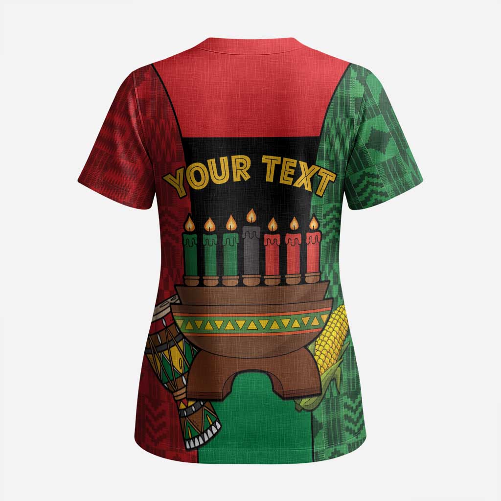 Personalized Happy Kwanzaa Scrub Top Kinara With Kente Pattern - Wonder Print Shop