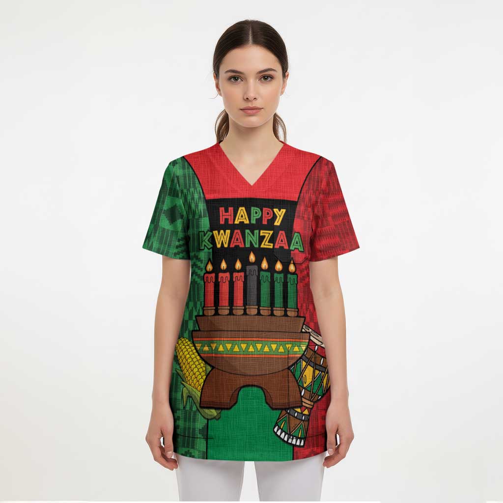 Personalized Happy Kwanzaa Scrub Top Kinara With Kente Pattern - Wonder Print Shop