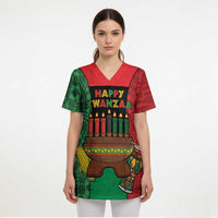 Personalized Happy Kwanzaa Scrub Top Kinara With Kente Pattern - Wonder Print Shop