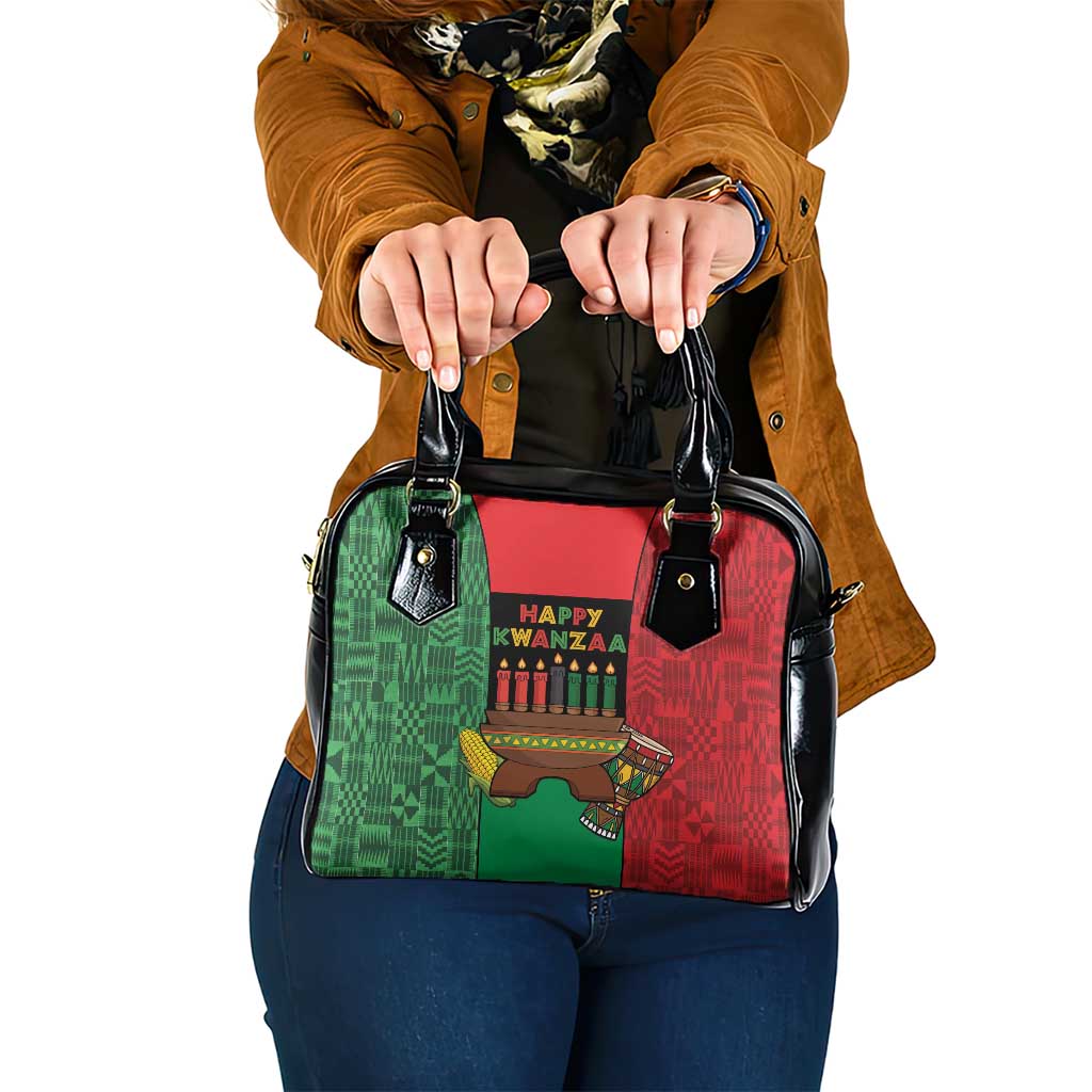 Happy Kwanzaa Shoulder Handbag Kinara With Kente Pattern - Wonder Print Shop