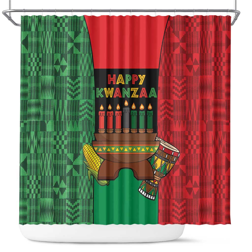 Happy Kwanzaa Shower Curtain Kinara With Kente Pattern - Wonder Print Shop