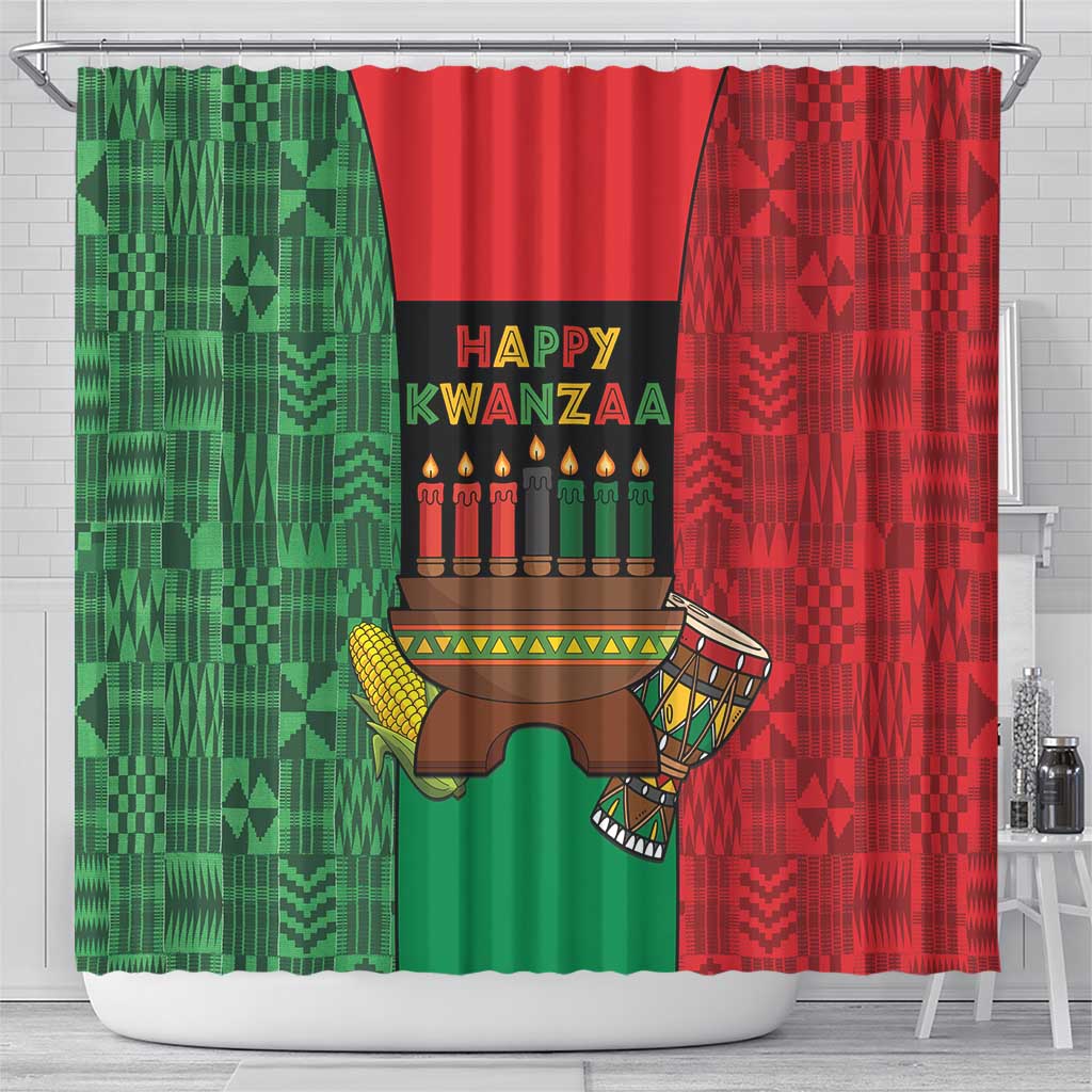Happy Kwanzaa Shower Curtain Kinara With Kente Pattern - Wonder Print Shop
