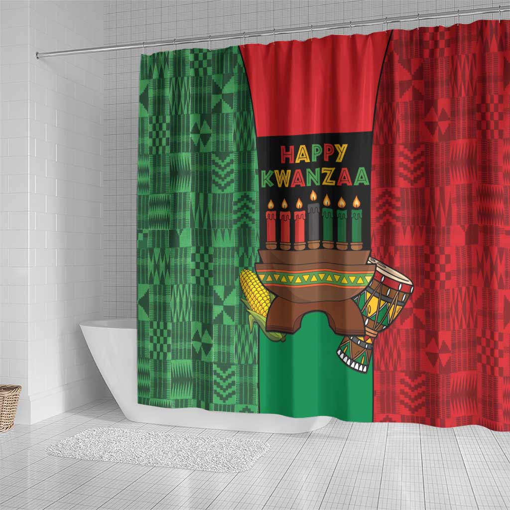 Happy Kwanzaa Shower Curtain Kinara With Kente Pattern - Wonder Print Shop