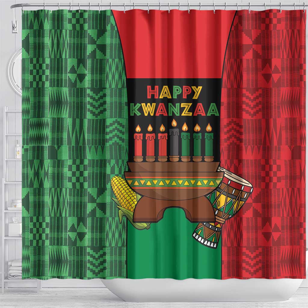 Happy Kwanzaa Shower Curtain Kinara With Kente Pattern - Wonder Print Shop
